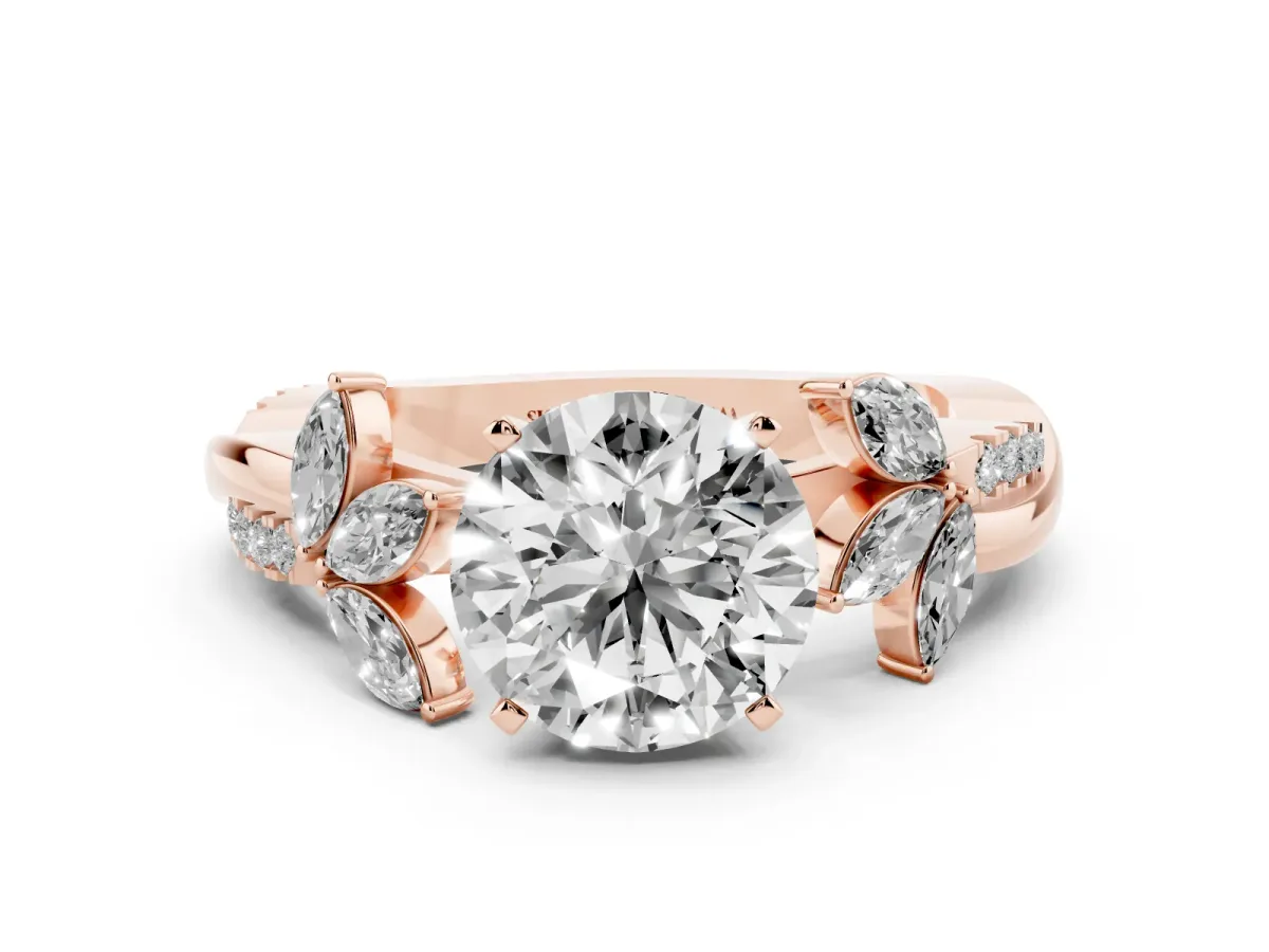 Round Cut Diamond Floral Vine Solitaire Engagement Ring Rose gold