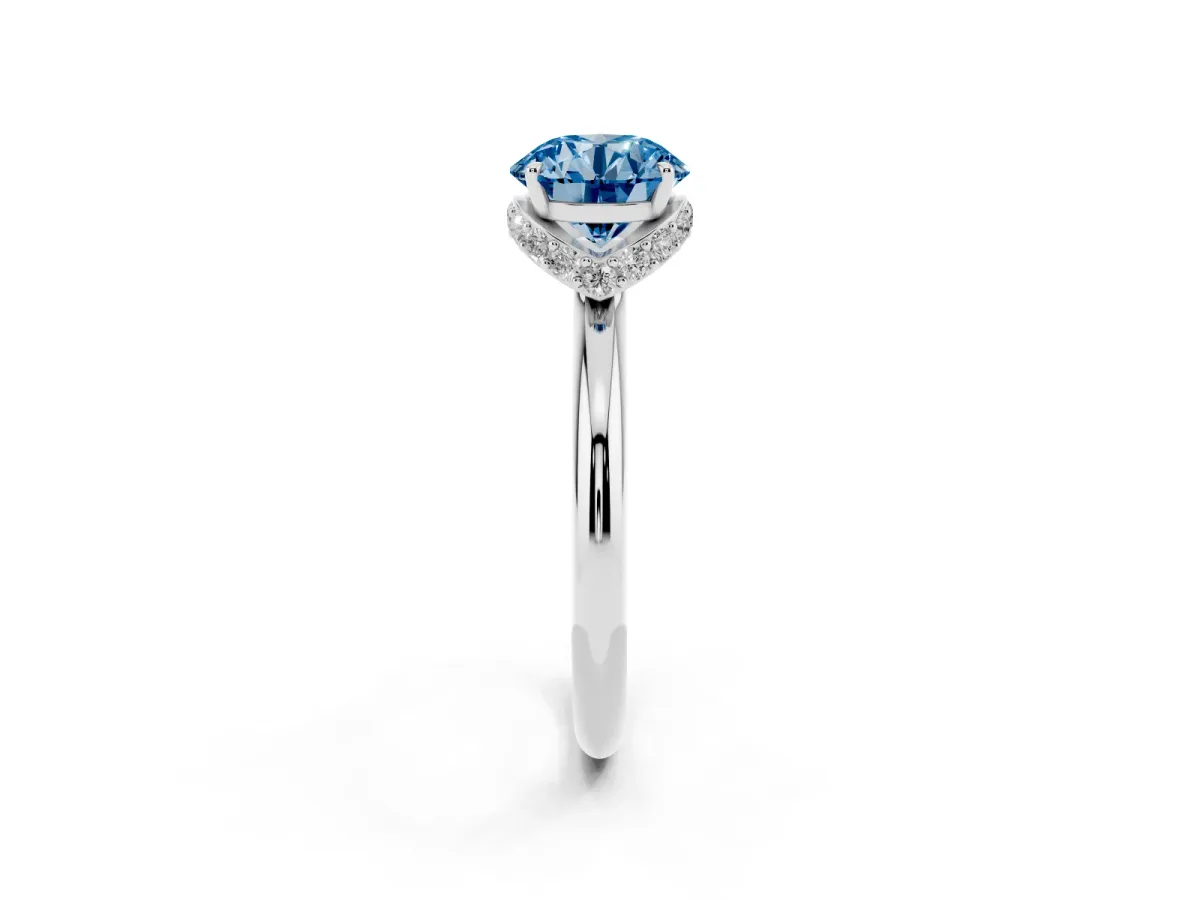Fancy Blue Round Cut Brilliant Solitaire Engagement Ring with Six-Prong Setting and Classic Band White gold