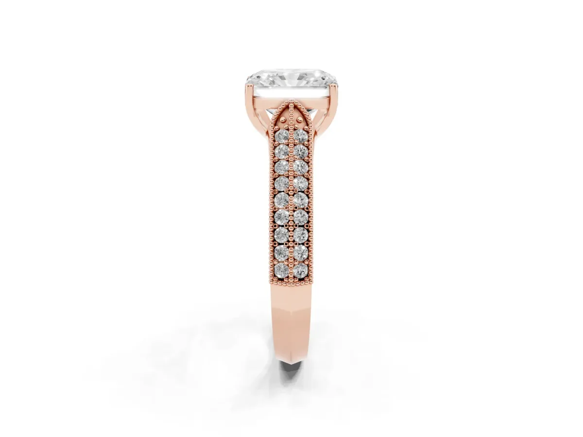 Radiant Cut Cut Pave Split Shank Engagement Ring with Four-Prong Setting Rose gold