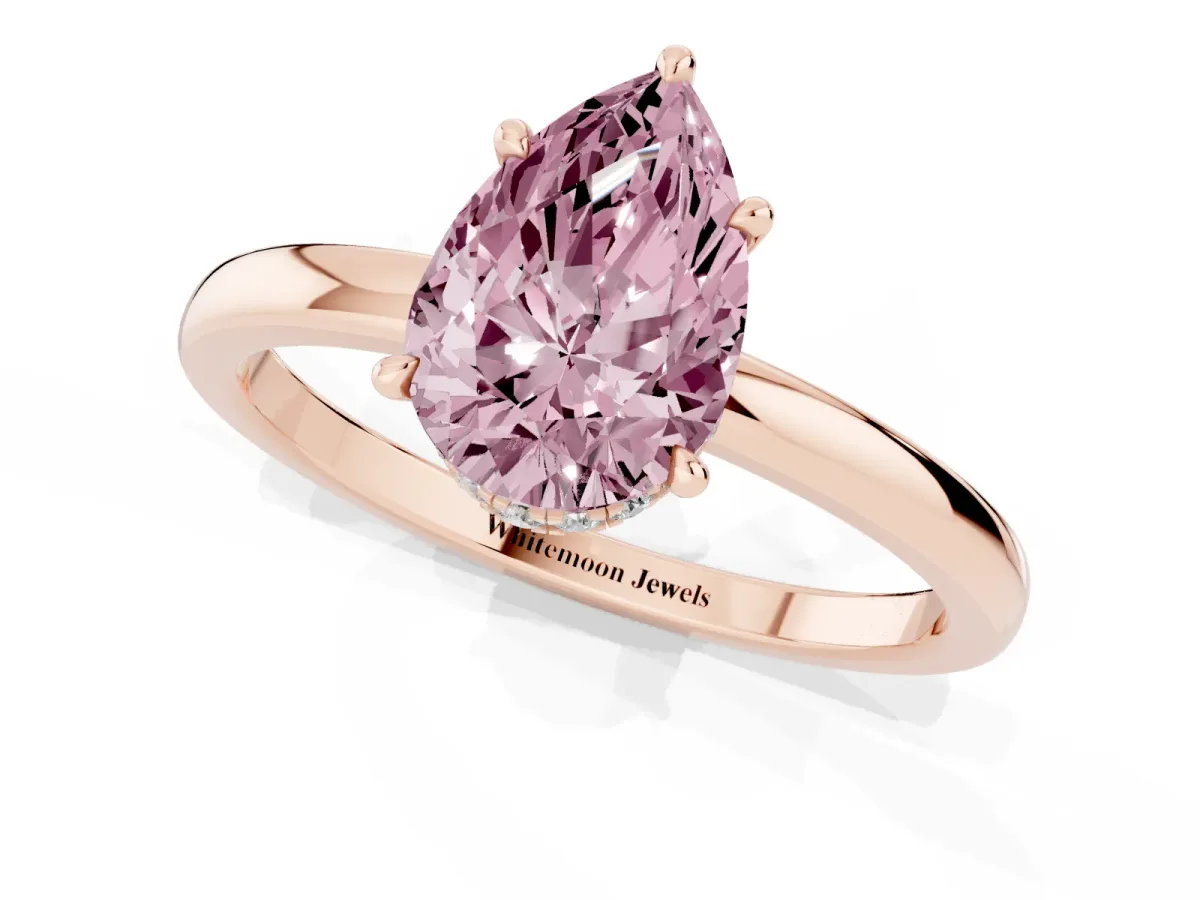Fancy Pink Pear Cut Solitaire Engagement Ring with Cathedral Band and Four-Prong Setting Rose gold