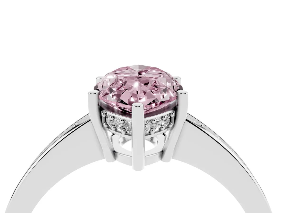 Fancy Pink Marquise Cut Solitaire Pavé Band Prong Setting Ring White gold