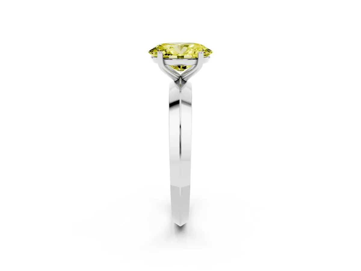 Fancy Yellow Oval Cut Cut Solitaire Engagement Ring with Flat Band and Four-Prong Setting Silver