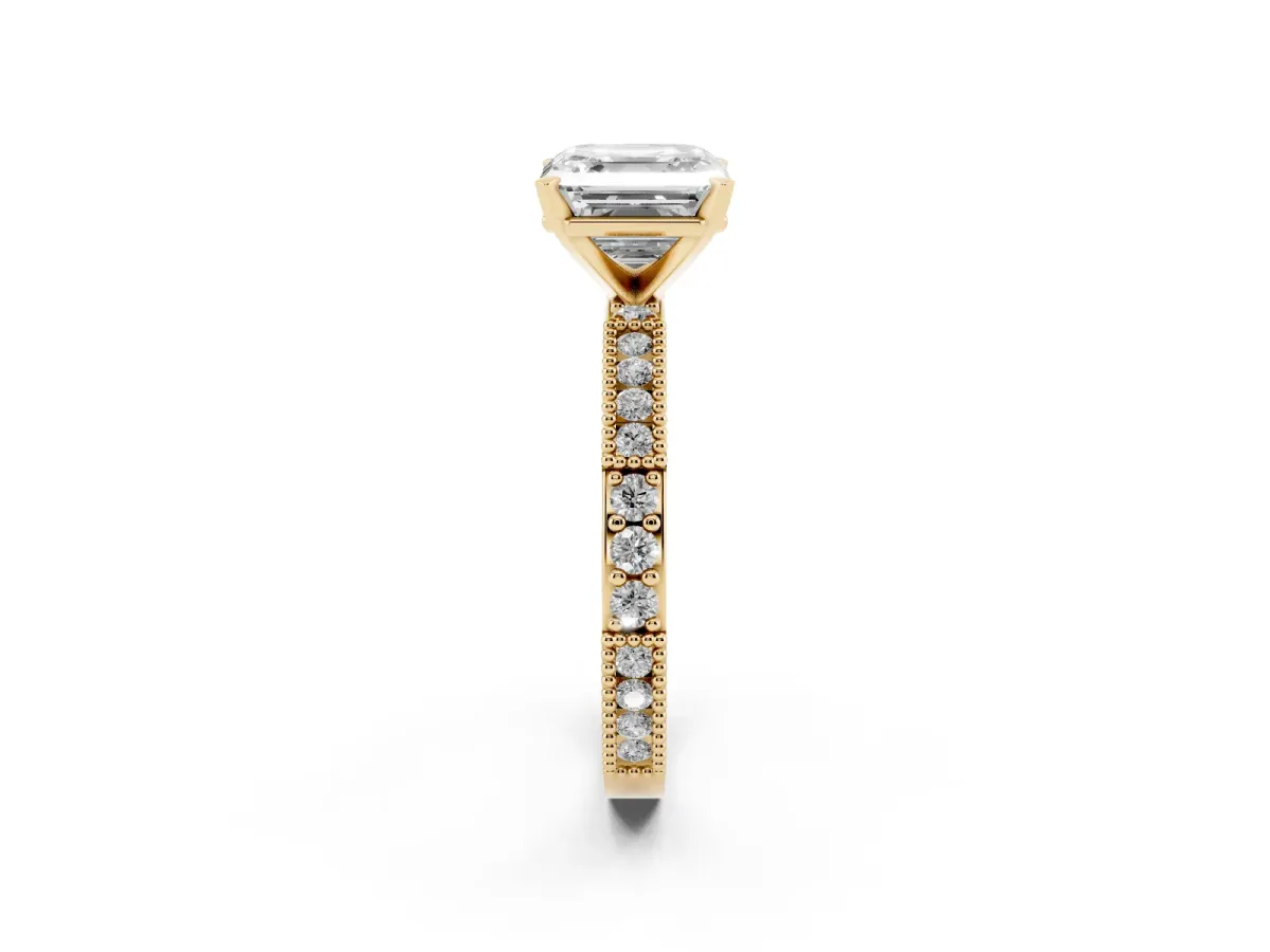 Asscher Cut Solitaire with Pavé Band and Four-Prong Setting Yellow gold
