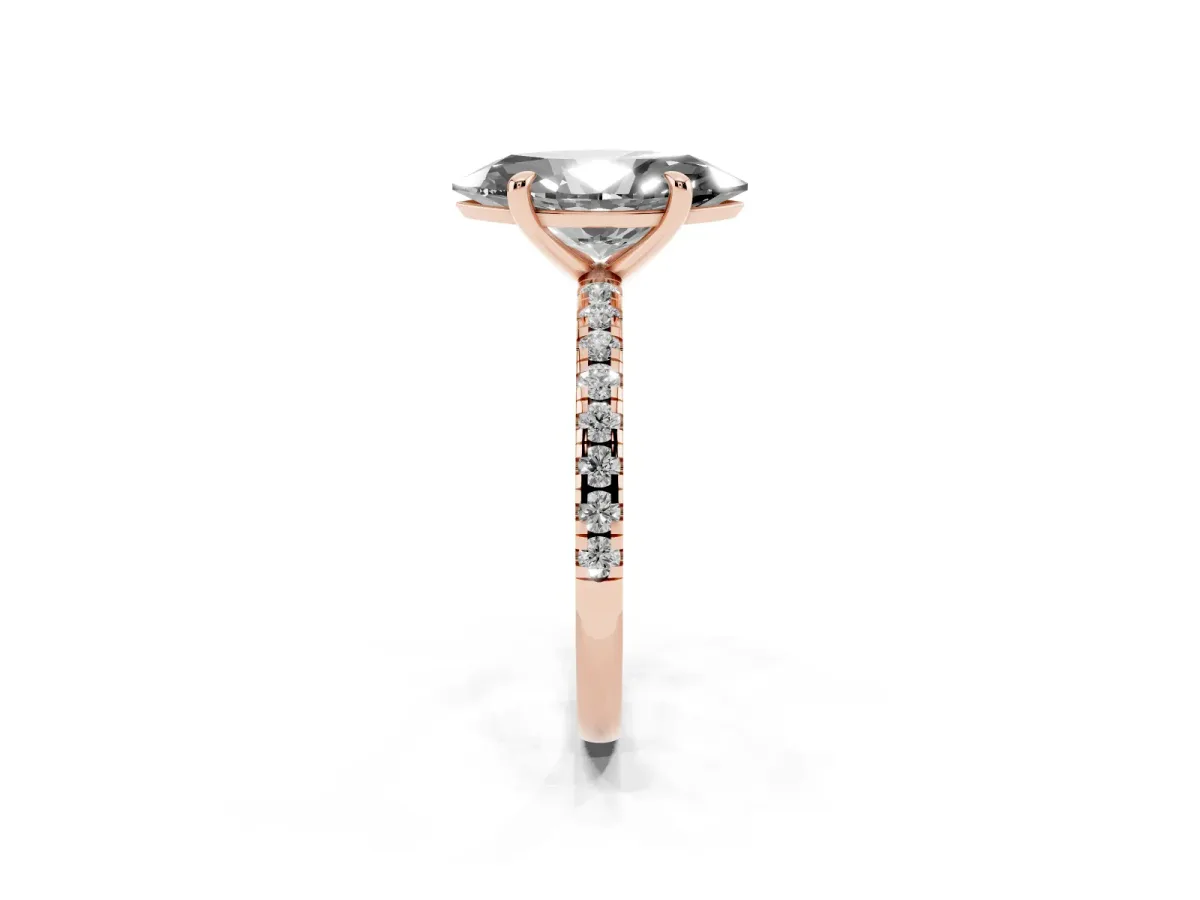 Fancy Black Marquise Cut Diamond Brilliant Solitaire Ring with Pavé Band and Four-Prong Setting Rose gold