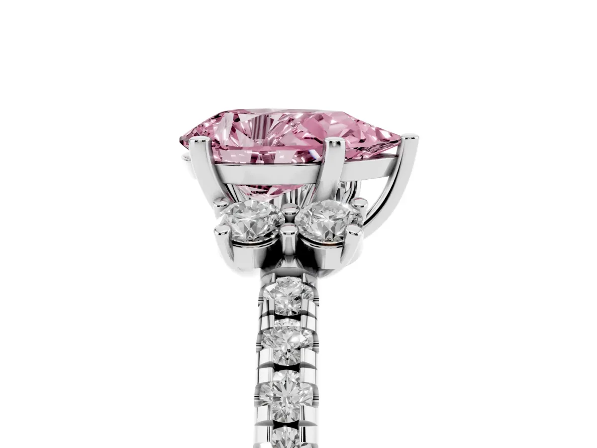 Fancy Pink Pear Cut Diamond Three-Stone Pave Band with Four-Prong Setting Silver