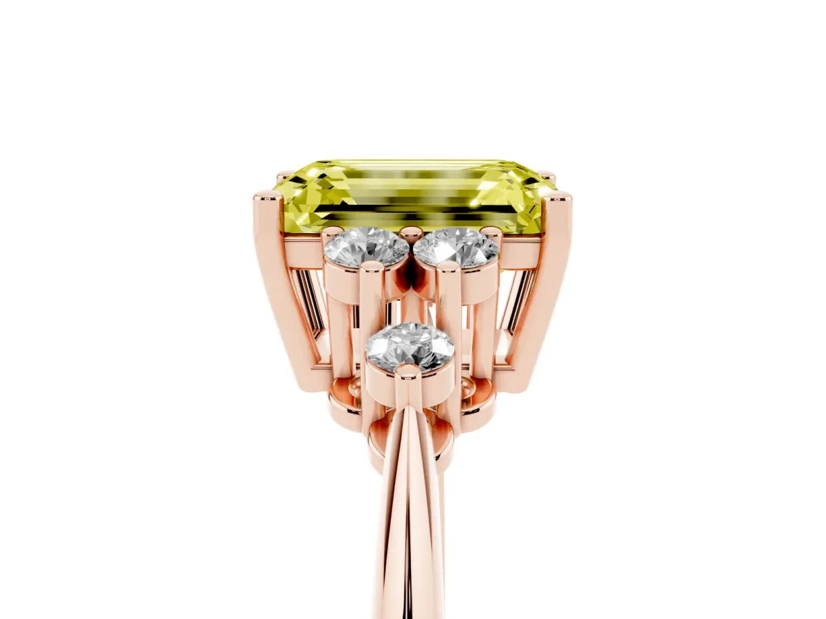 Fancy Yellow Emerald Cut Cut Diamond Cluster Ring with Solitaire Band and Four-Prong Setting Rose gold