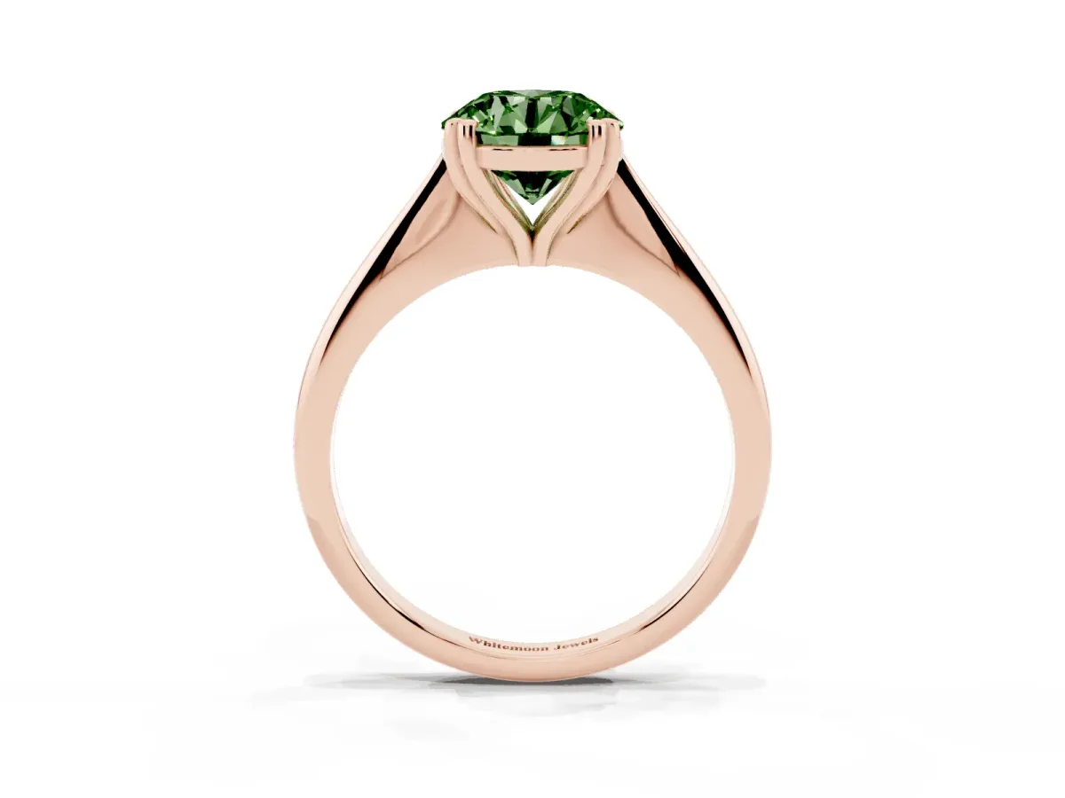 Fancy Green Round Cut Solitaire Diamond Ring with Six-Prong Setting and Classic Band Rose gold