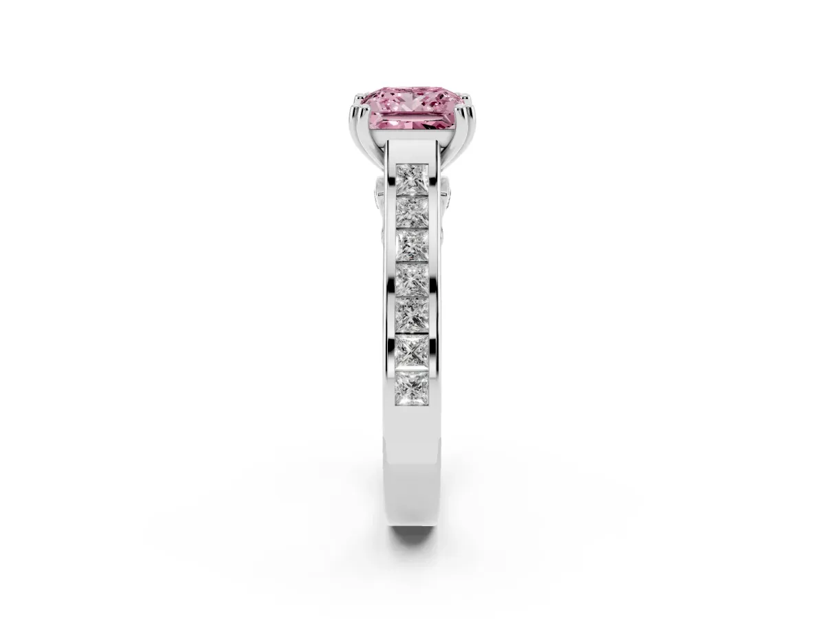 Fancy Pink Princess Cut Cut Channel Set Solitaire Engagement Ring with Prong Setting Platinum