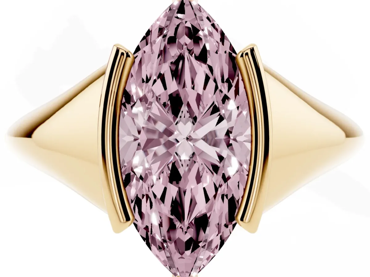 Fancy Pink Marquise Cut Solitaire Tension Set Diamond Ring Yellow gold