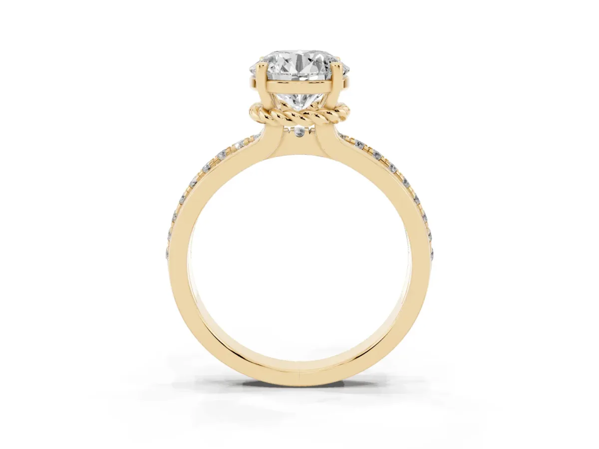 Round Cut Solitaire Diamond Ring with Channel Set Band and Six-Prong Setting Yellow gold
