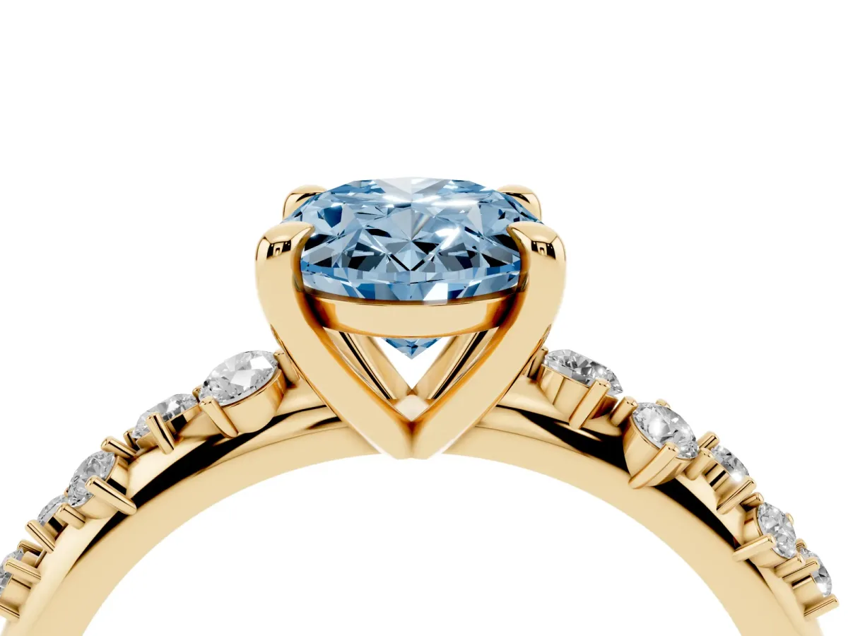 Fancy Blue Oval Cut Cut Diamond Vine Band with Four-Prong Setting Yellow gold