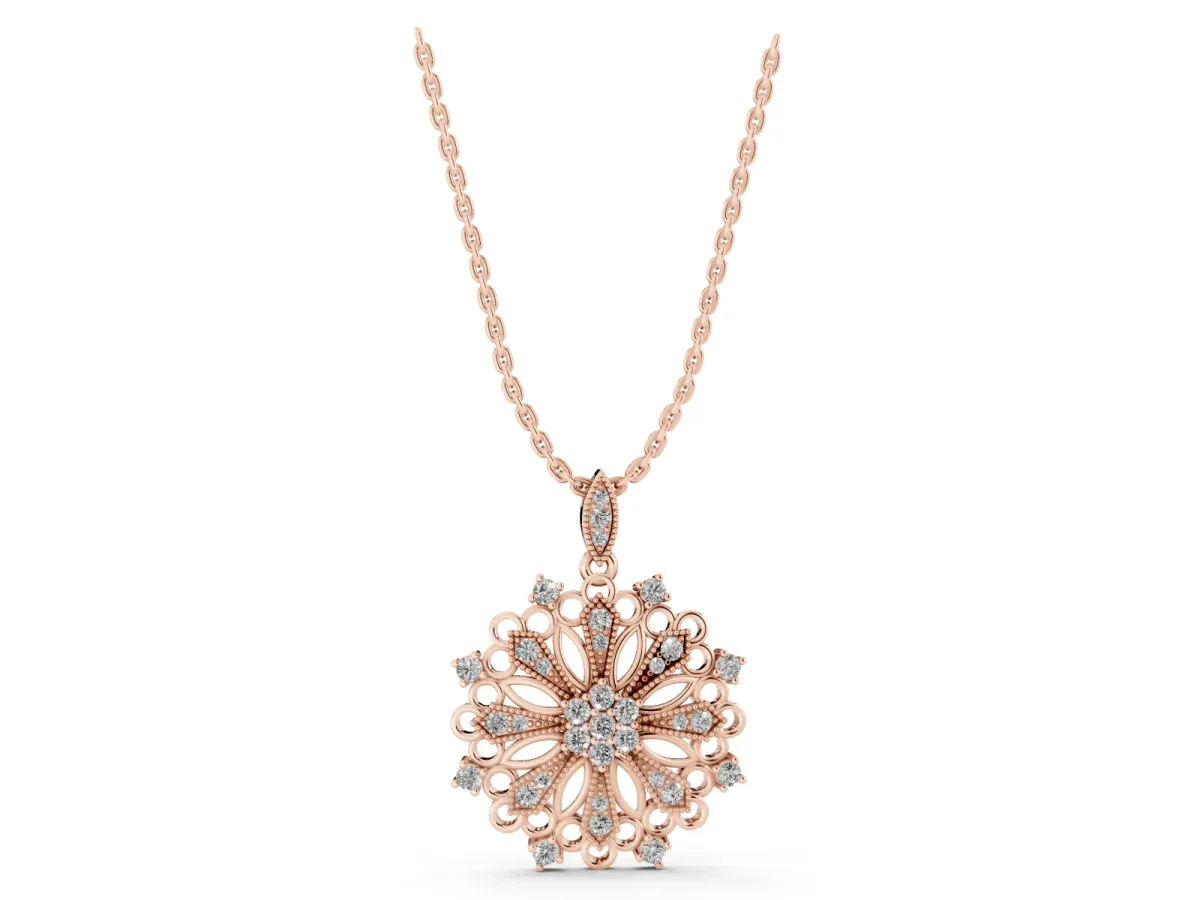 Round Diamond Cluster Milgrain Pendant Rose gold