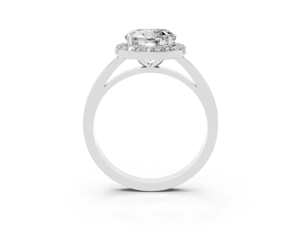 Round Cut Halo Diamond Ring with Solitaire Band and Prong Setting Silver