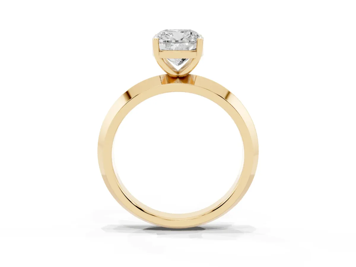 Cushion Cut Cut Solitaire Engagement Ring with Flat Band and Four-Prong Setting Yellow gold