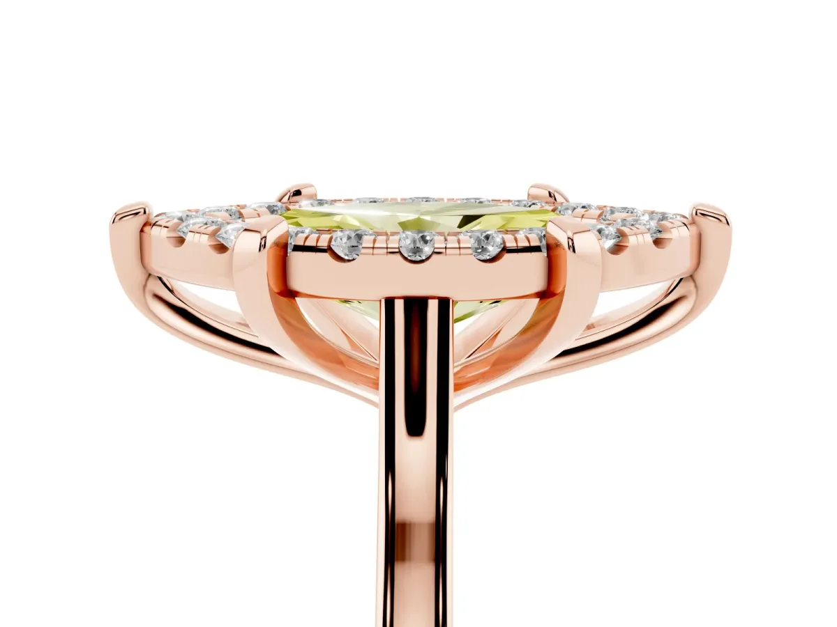 Fancy Yellow Marquise Cut Diamond Cluster Halo Solitaire with Four-Prong Setting Rose gold