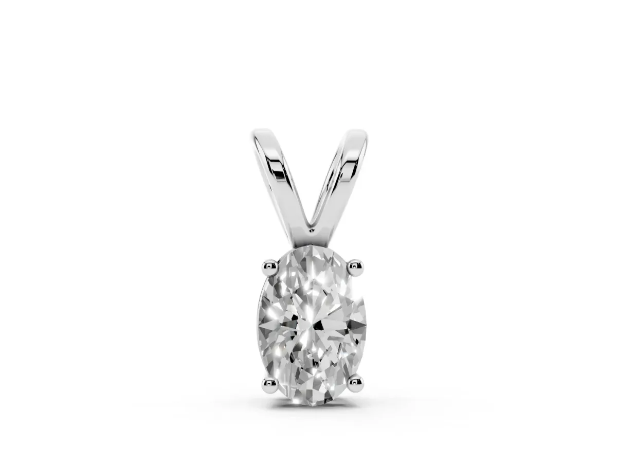 Oval Solitaire Diamond Prong Pendant Silver