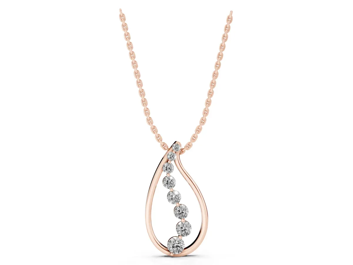 Teardrop Diamond Prong-Set Round Pendant Rose gold