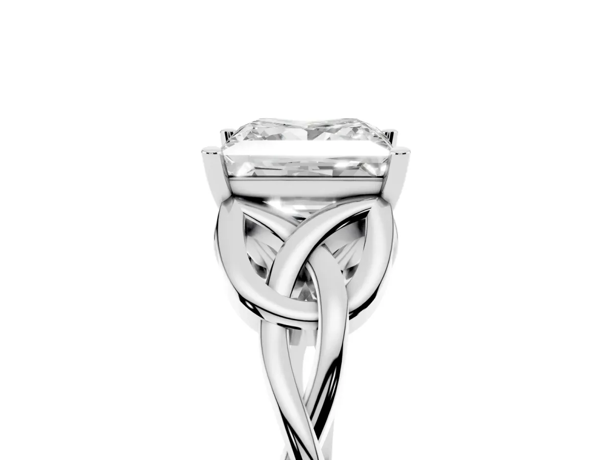 Princess Cut Diamond Solitaire Engagement Ring with Celtic Knot Band and Four-Prong Setting White gold