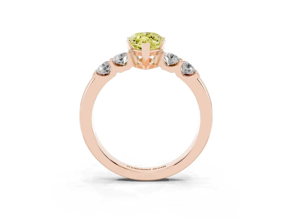 Fancy Yellow Marquise Cut Brilliant Cut Diamond Five-Stone Prong Set Engagement Ring with Channel Band Rose gold