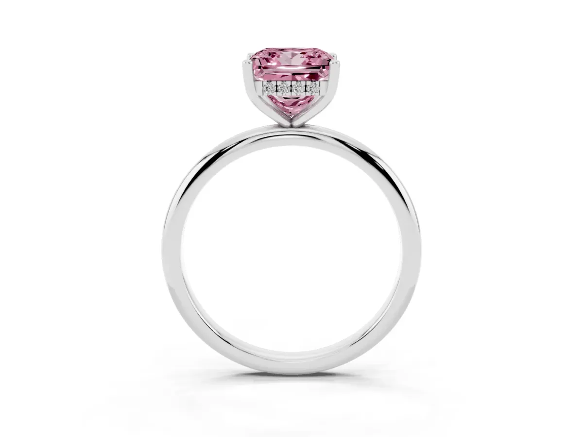 Fancy Pink Princess Cut Cut Solitaire Engagement Ring with Four-Prong Setting and Classic Band Platinum