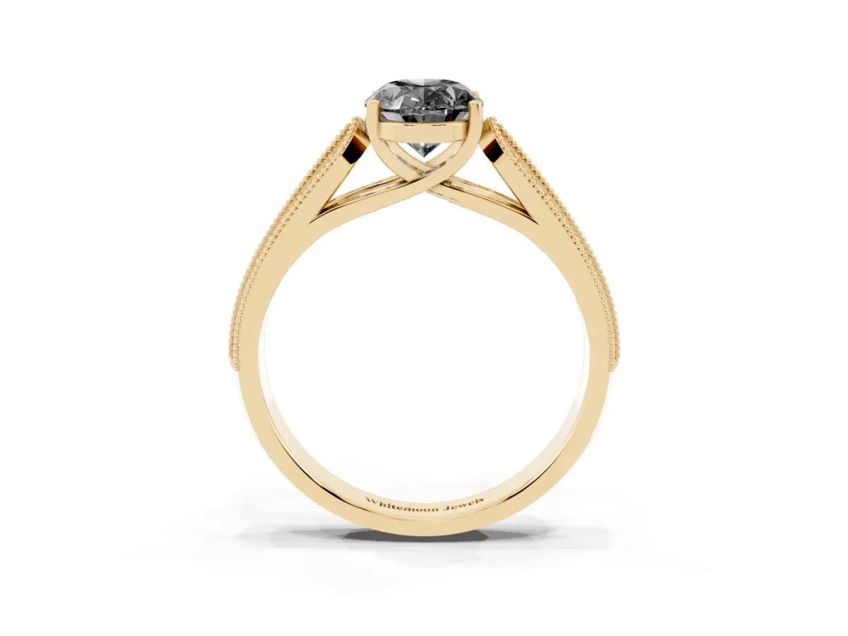 Fancy Black Oval Cut Cut Pave Split Shank Engagement Ring with Four-Prong Setting Yellow gold