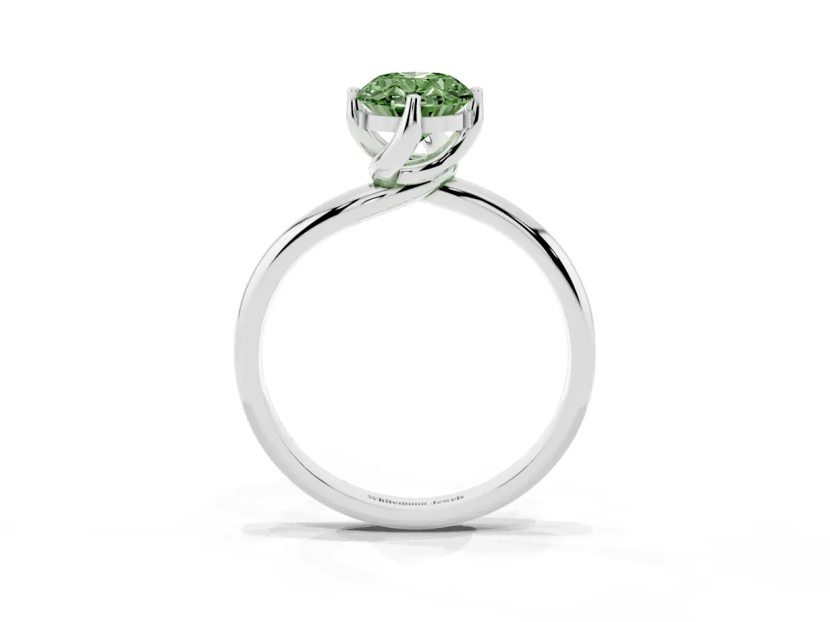 Fancy Green Oval Cut Diamond Solitaire Engagement Ring with Four-Prong Setting and Classic Band Platinum