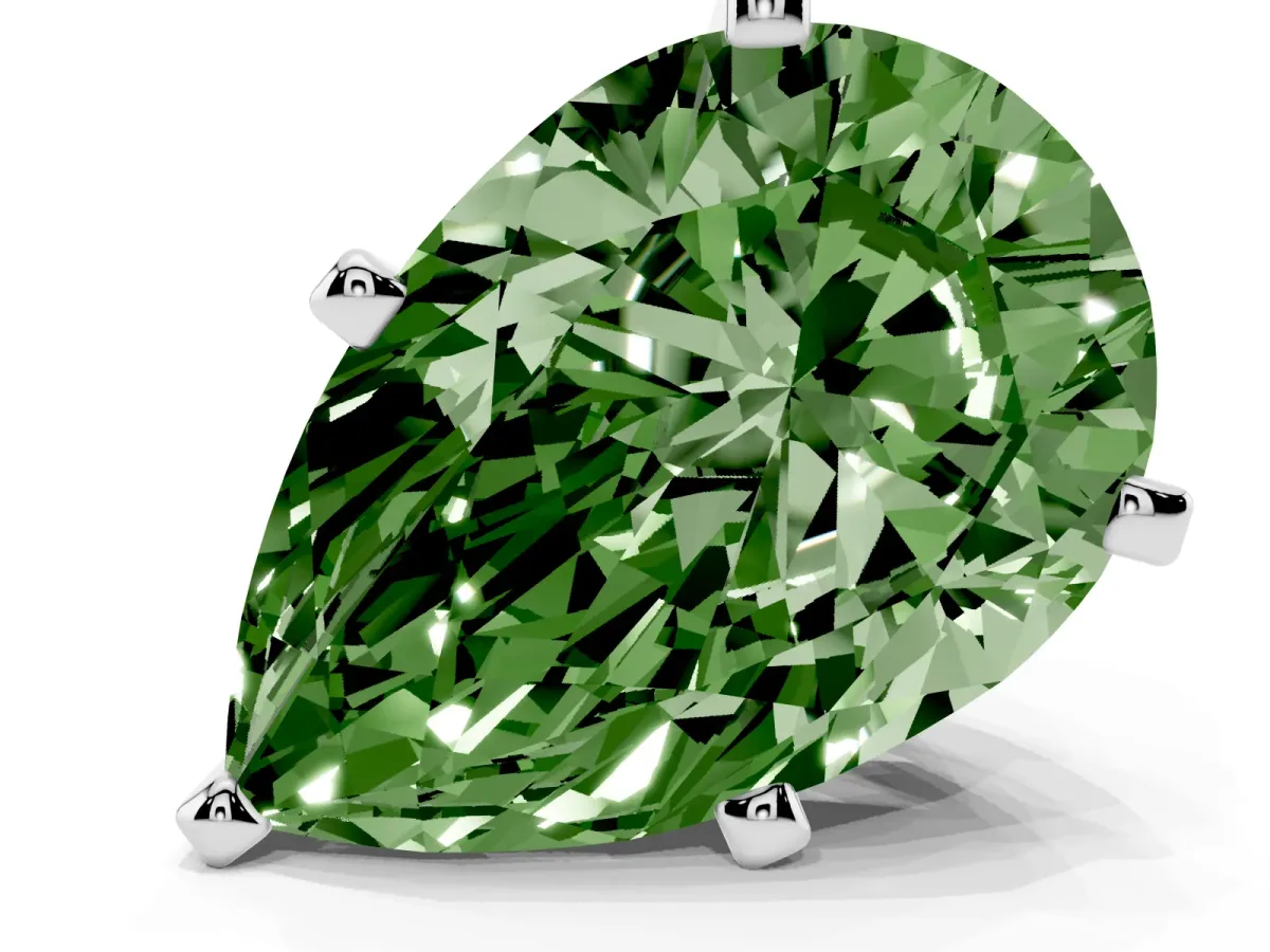 Fancy Green Pear Cut Diamond Solitaire Ring with Prong Setting and Classic Band Silver
