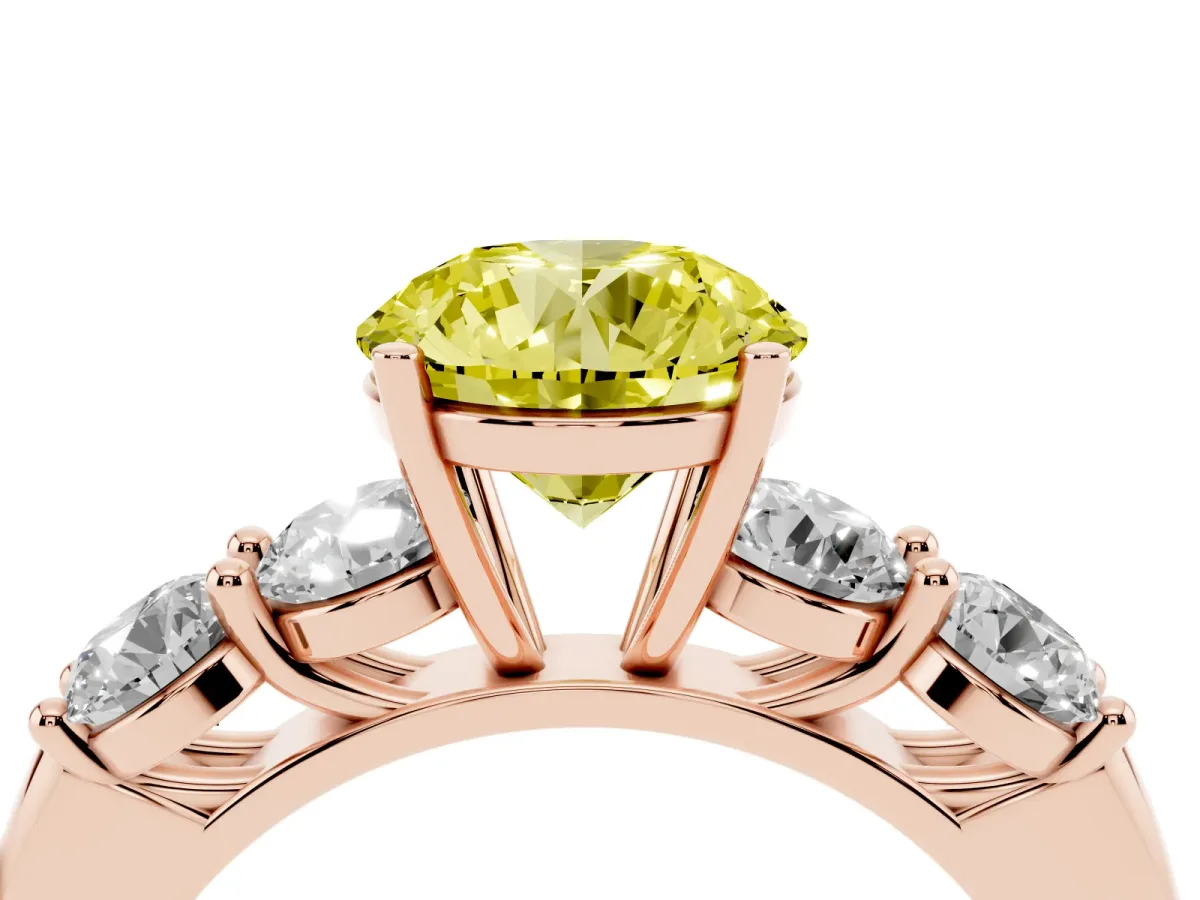 Fancy Yellow Round Cut Cut Five-Stone Prong Set Diamond Ring with Classic Band Rose gold