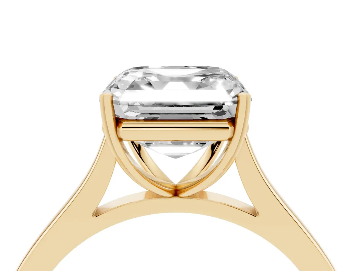 Asscher Cut Solitaire Heart Prong Engagement Ring with Tapered Band Yellow gold