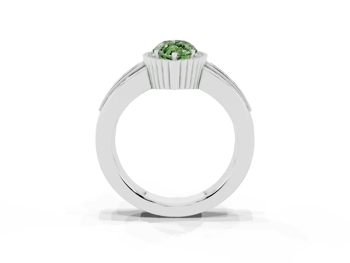 Fancy Green Marquise Cut Cut Halo Pave Band Four-Prong Ring Silver