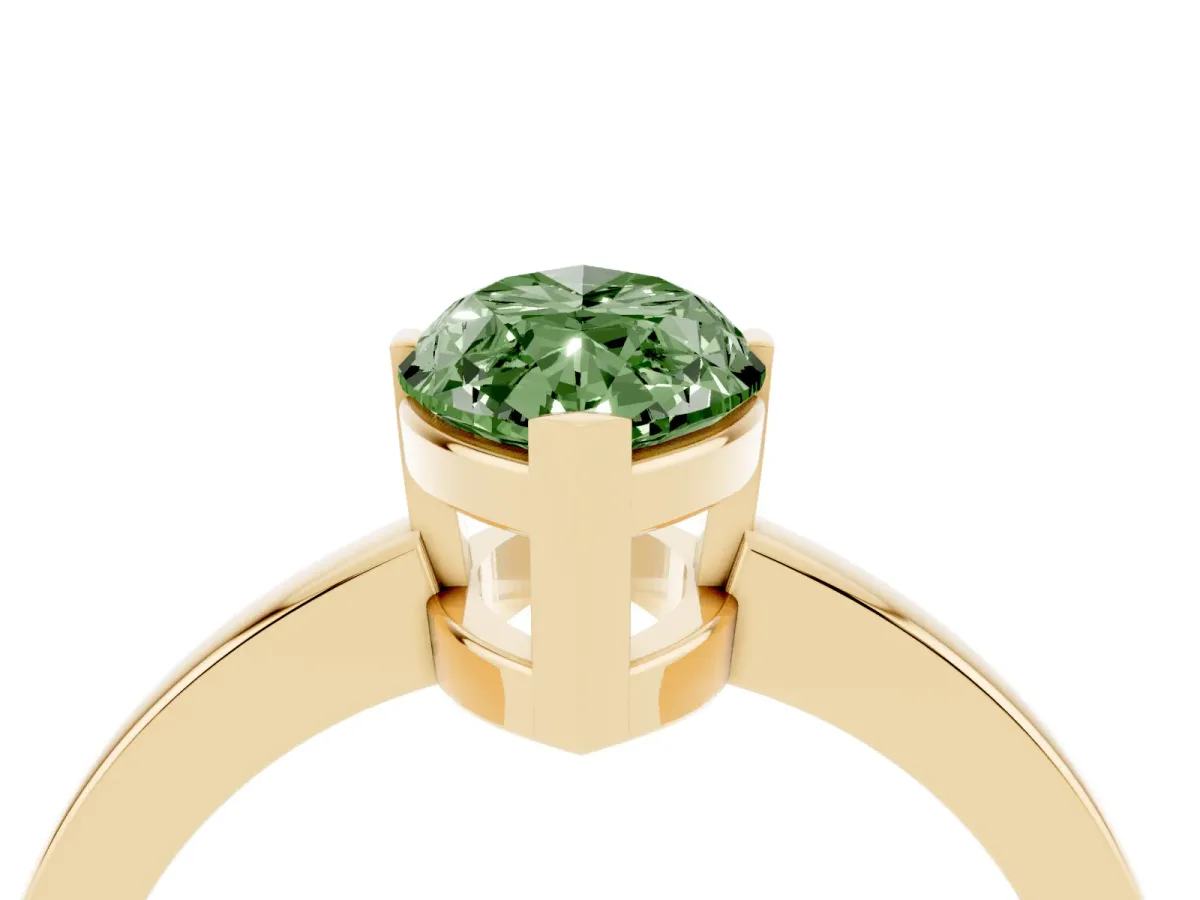 Fancy Green Marquise Cut Cut Solitaire Ring with Four-Prong Setting and Classic Band Yellow gold