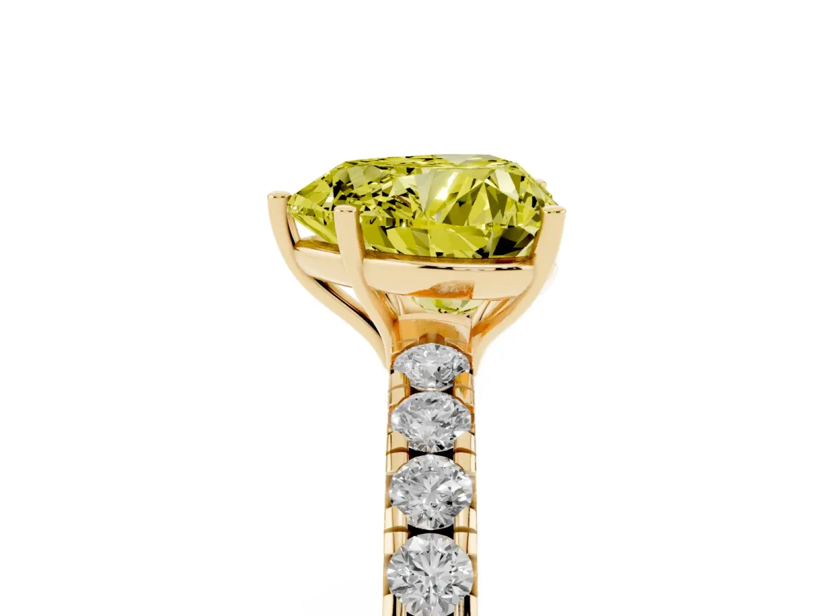 Fancy Yellow Heart Cut Diamond Pavé Solitaire Engagement Ring with Four-Prong Setting Yellow gold