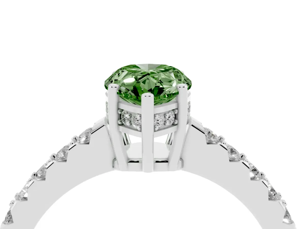 Fancy Green Pear Cut Solitaire Diamond Engagement Ring with Pavé Band and Six-Prong Setting Platinum