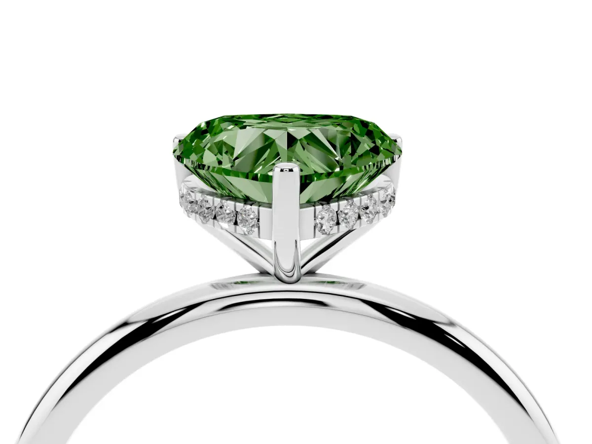 Fancy Green Heart Cut Cut Solitaire Engagement Ring with Four-Prong Setting and Classic Band Silver