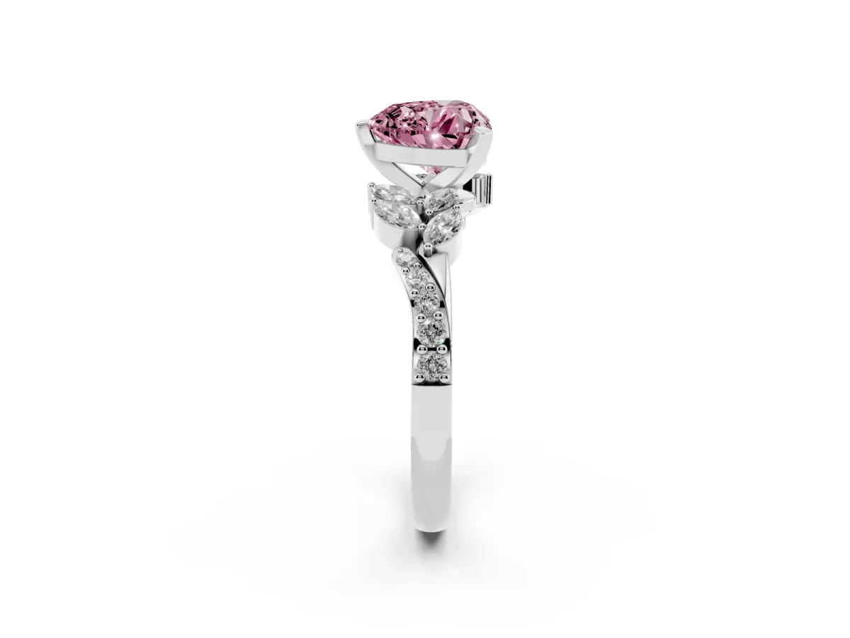 Fancy Pink Heart Cut Solitaire Marquise Twist Band with Six-Prong Setting Silver