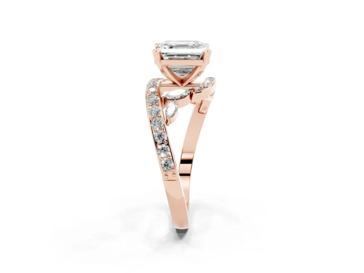 Asscher Cut Solitaire with Pavé Twist Band and Four-Prong Setting Rose gold