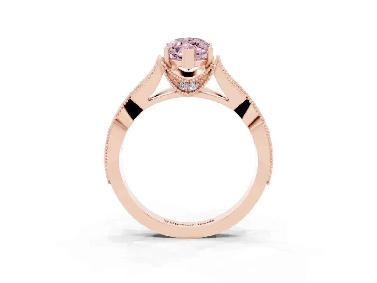 Fancy Pink Marquise Cut Cut Diamond Twisted Band with Milgrain Pave Setting and Four-Prong Setting Rose gold