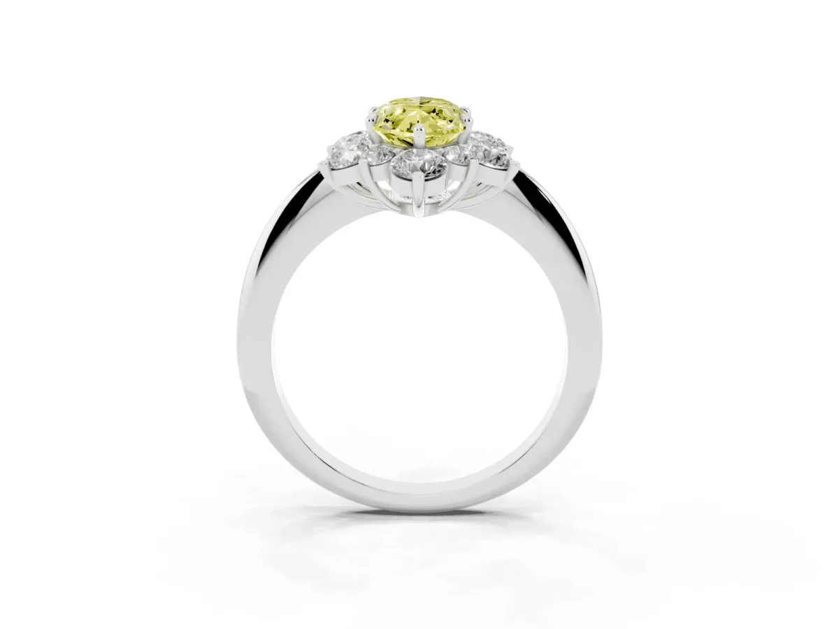 Fancy Yellow Marquise Cut Diamond Cluster Halo Ring with Solitaire Band and Four-Prong Setting Silver