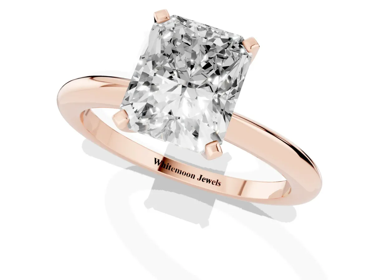 Radiant Cut Diamond Solitaire Ring with Prong Setting and Classic Band Rose gold