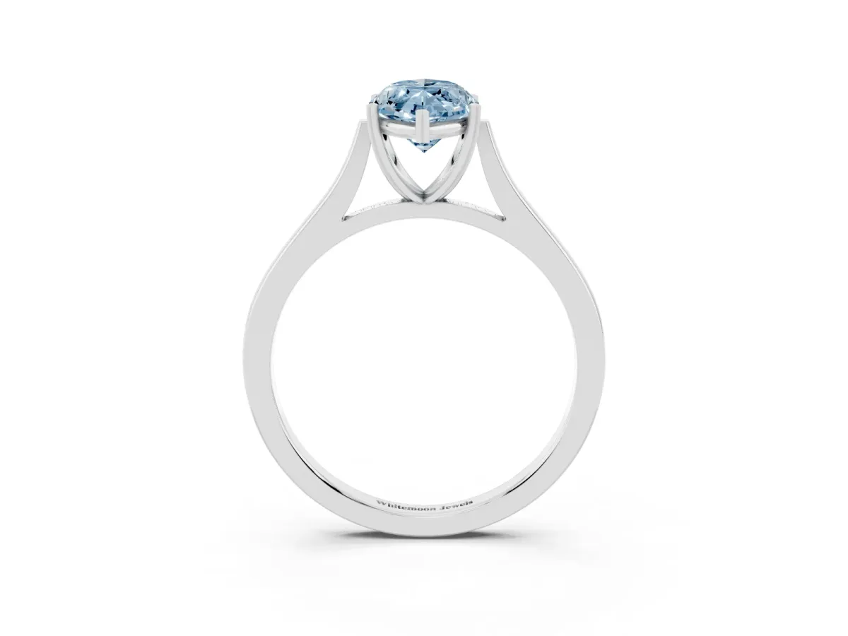 Fancy Blue Marquise Cut Solitaire Heart Prong Engagement Ring with Tapered Band Platinum