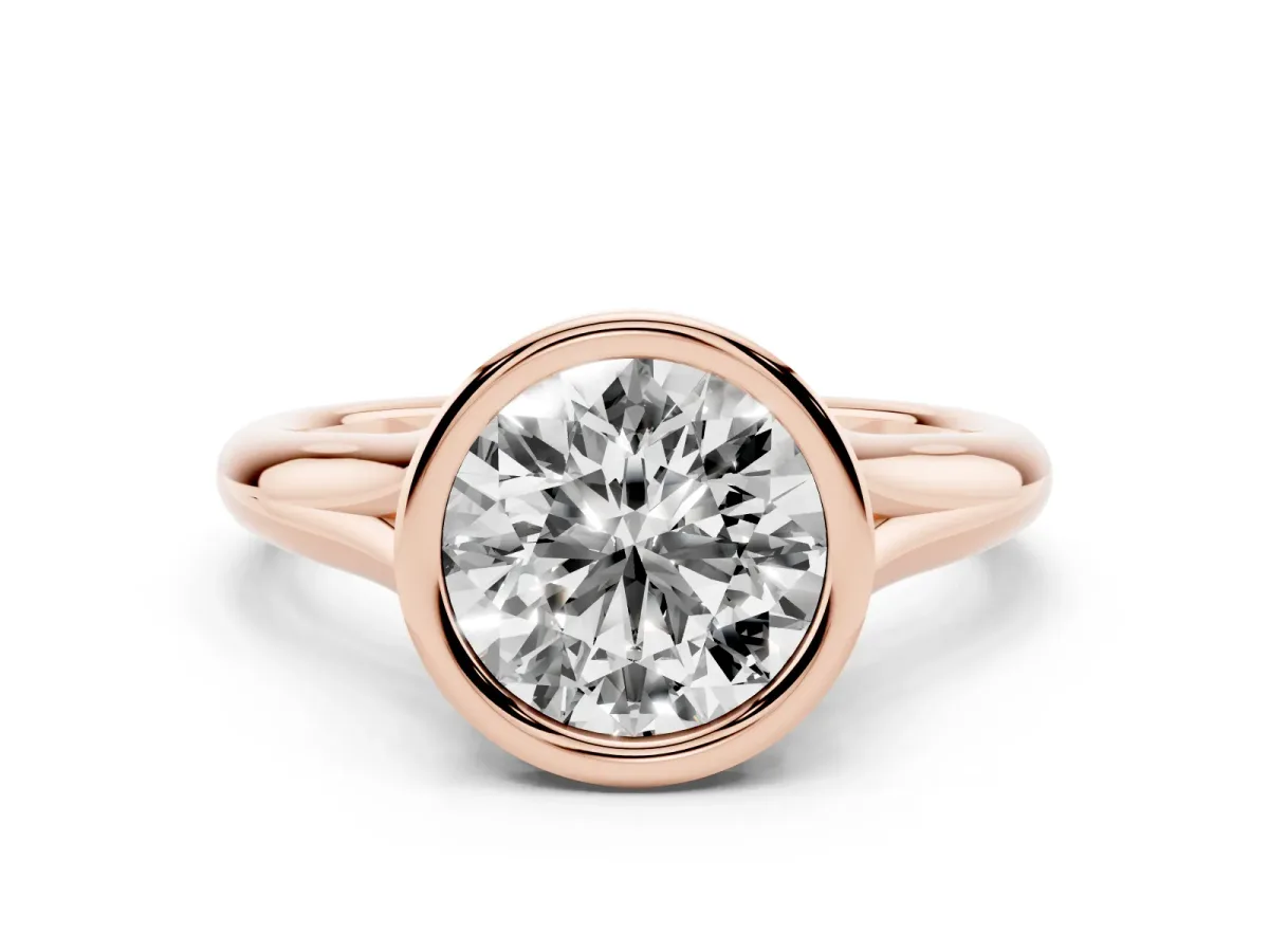 Bezel Set Round Cut Solitaire Diamond Ring with Smooth Band Rose gold