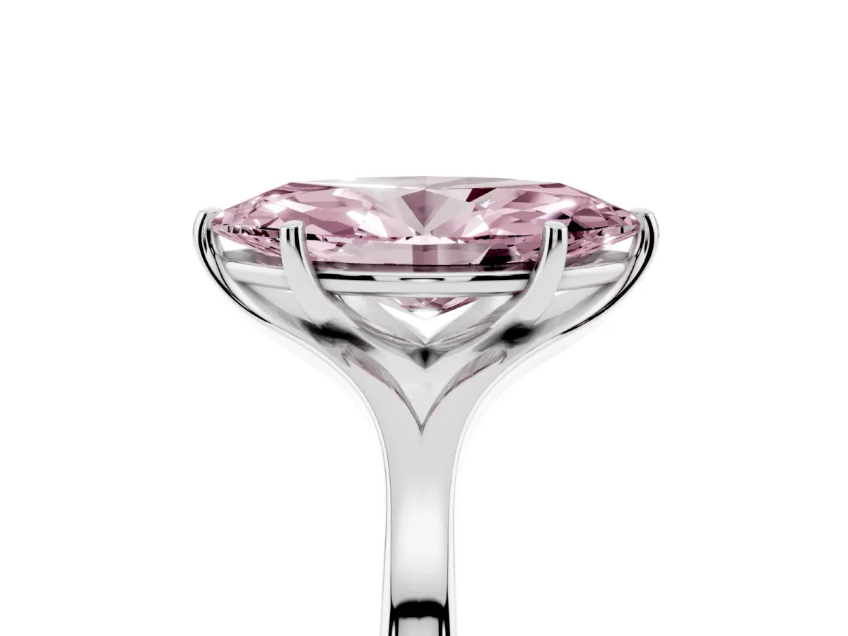 Fancy Pink Marquise Cut Solitaire Diamond Ring with Six-Prong Setting and Tapered Band Platinum
