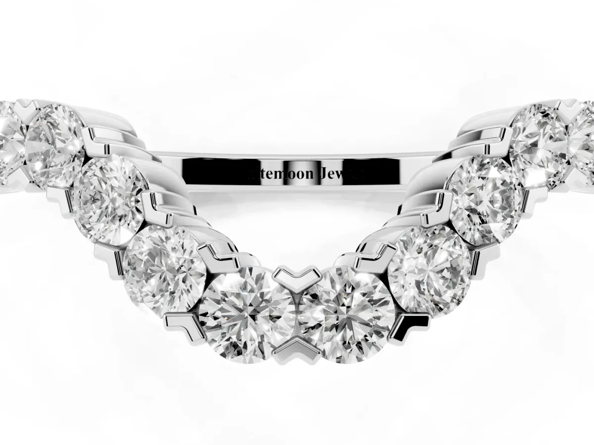 V-Shaped Diamond Round Cut Pavé Band with Prong Setting White gold