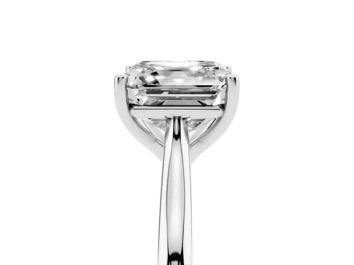 Asscher Cut Cut Solitaire Ring with Cathedral Band and Four-Prong Setting Silver