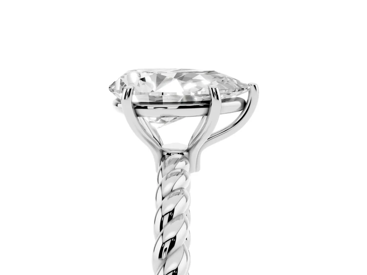 Pear Cut Solitaire Twist Band Ring with Four-Prong Setting Platinum