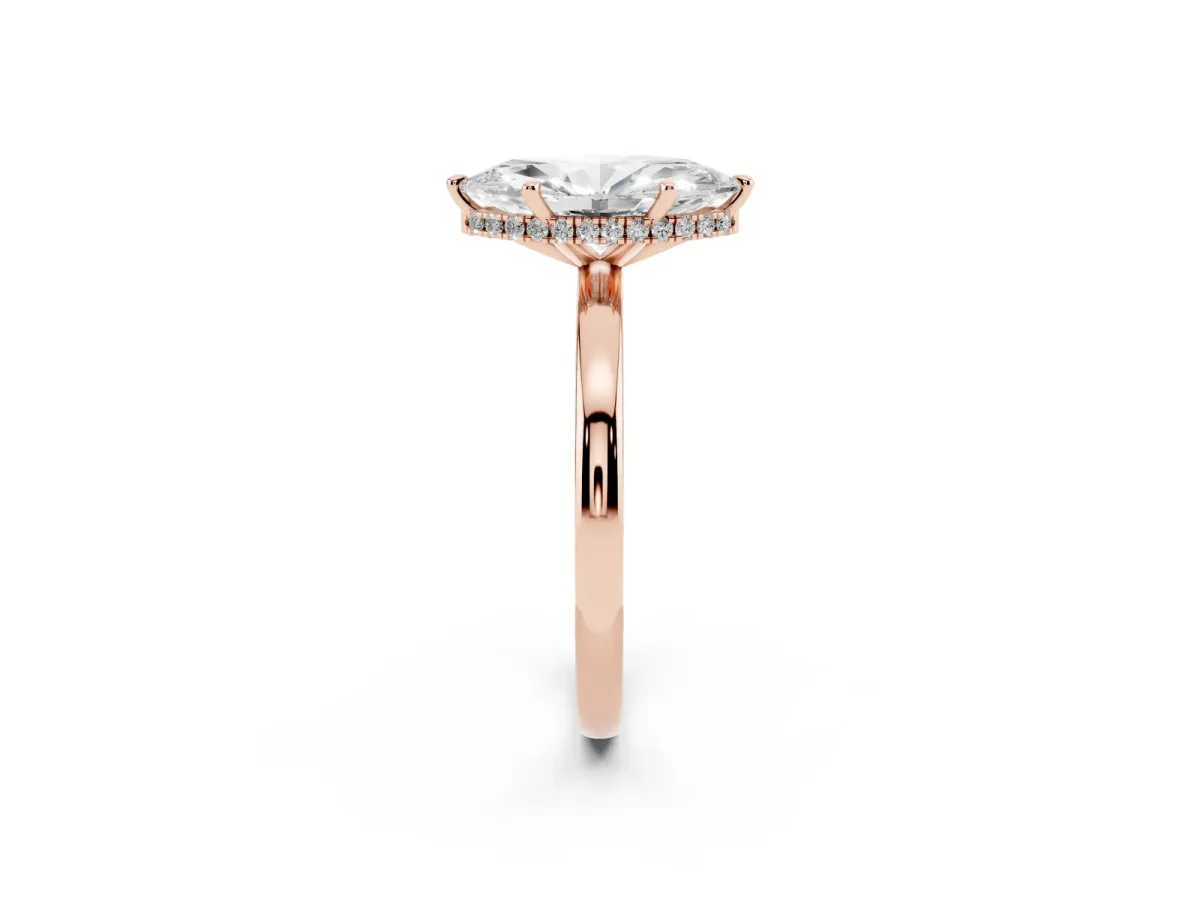 Marquise Cut Solitaire Engagement Ring with Cathedral Band and Four-Prong Setting Rose gold
