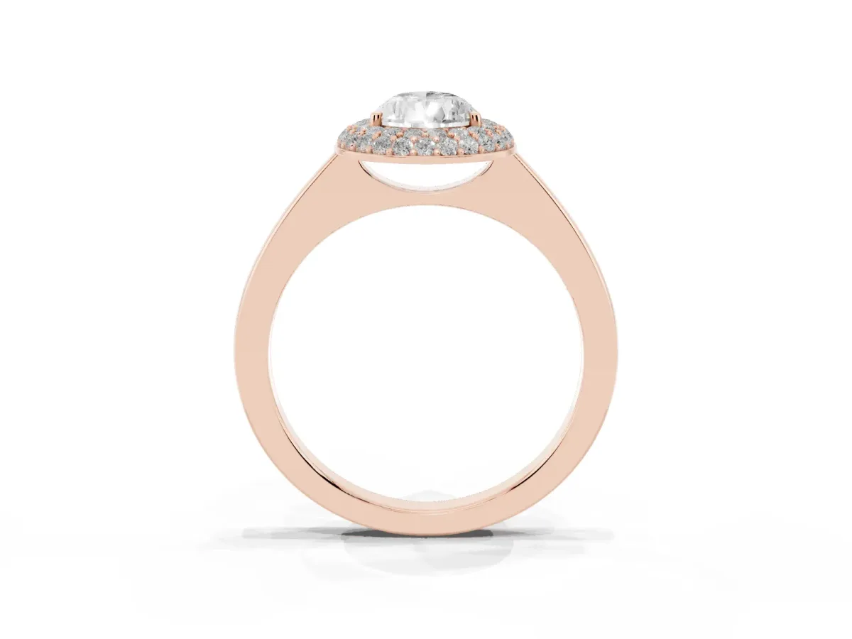 Pear Cut Halo Diamond Engagement Ring with Solitaire Band and Four-Prong Setting Rose gold