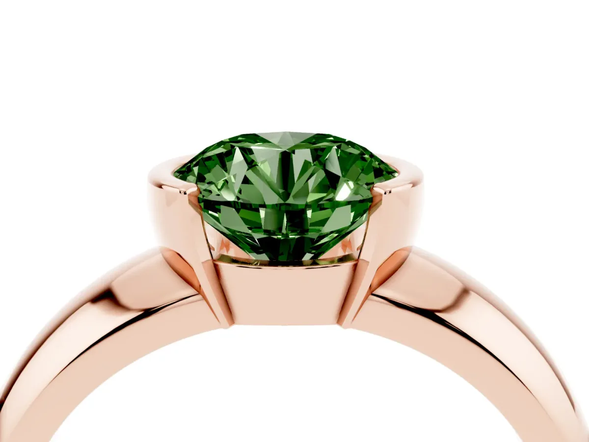 Fancy Green Round Cut Solitaire Tension Set Diamond Ring with Wide Band Rose gold