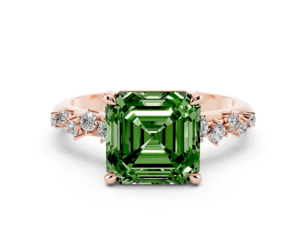 Fancy Green Asscher Cut Cut Diamond Vine Band with Four-Prong Setting Rose gold