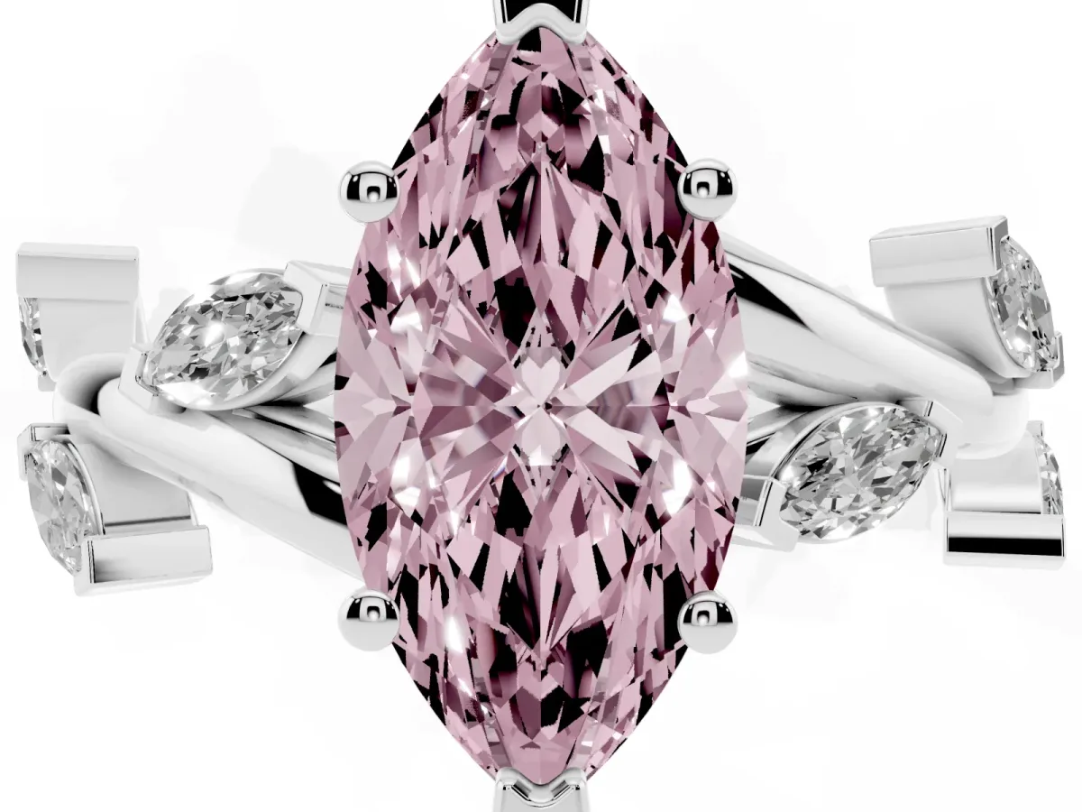 Fancy Pink Marquise Cut Solitaire Twisted Band Marquise Accent Prong Setting Ring Silver